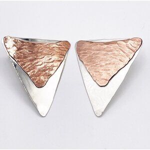 VTG Sandy Comstock Sterling Silver & Copper Triangle Earrings Bold Modernist